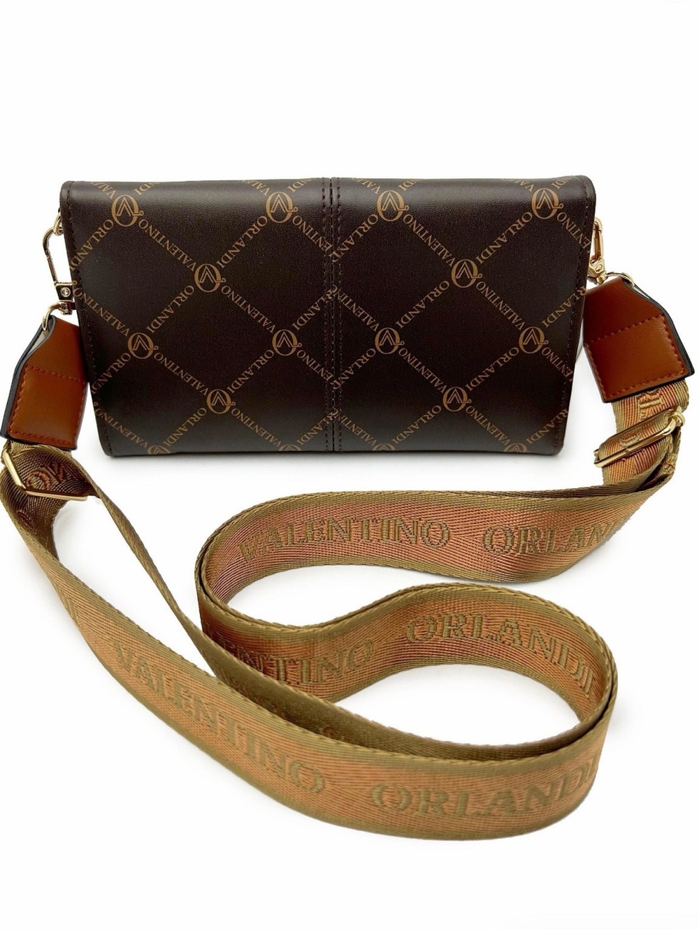 Valentino Orlandi Brown and Tan Crossbody Wallet with Gold Logo - Picture 2 of 4